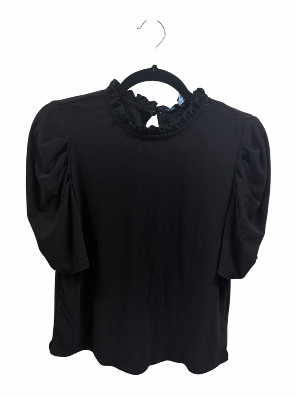 CeCe Black Ruffle Neck Puff Sleeve Top Size M